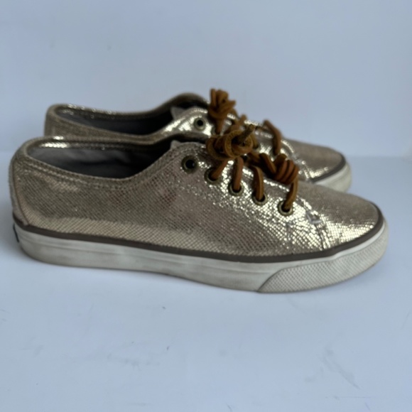 Sperry Crest Vibe Leather Reptile Gold Leather Barrel‎ Lace Cushioned Sneaker - Picture 8 of 11